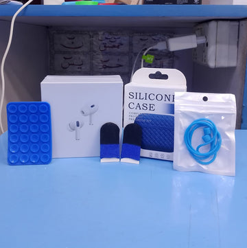 5 in 1 OFFER  AIRPODS PRO2 + SILICON CASE + PUBG GLOVES + SUCTION PAD + AIRPODS GRIP DORI
